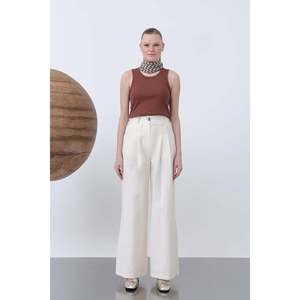 Pantalon large pour femme, taille haute, respirant, en mélange de lin, noir - Product Image 3
