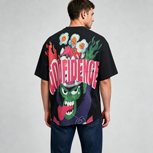 T-shirt da uomo oversize casual traspirante in cotone 100% con stampa digitale <span class=keywords><strong>nera</strong></span>, girocollo, manica corta, stile streetwear, taglia <span class=keywords><strong>L</strong></span> - Product Image 3