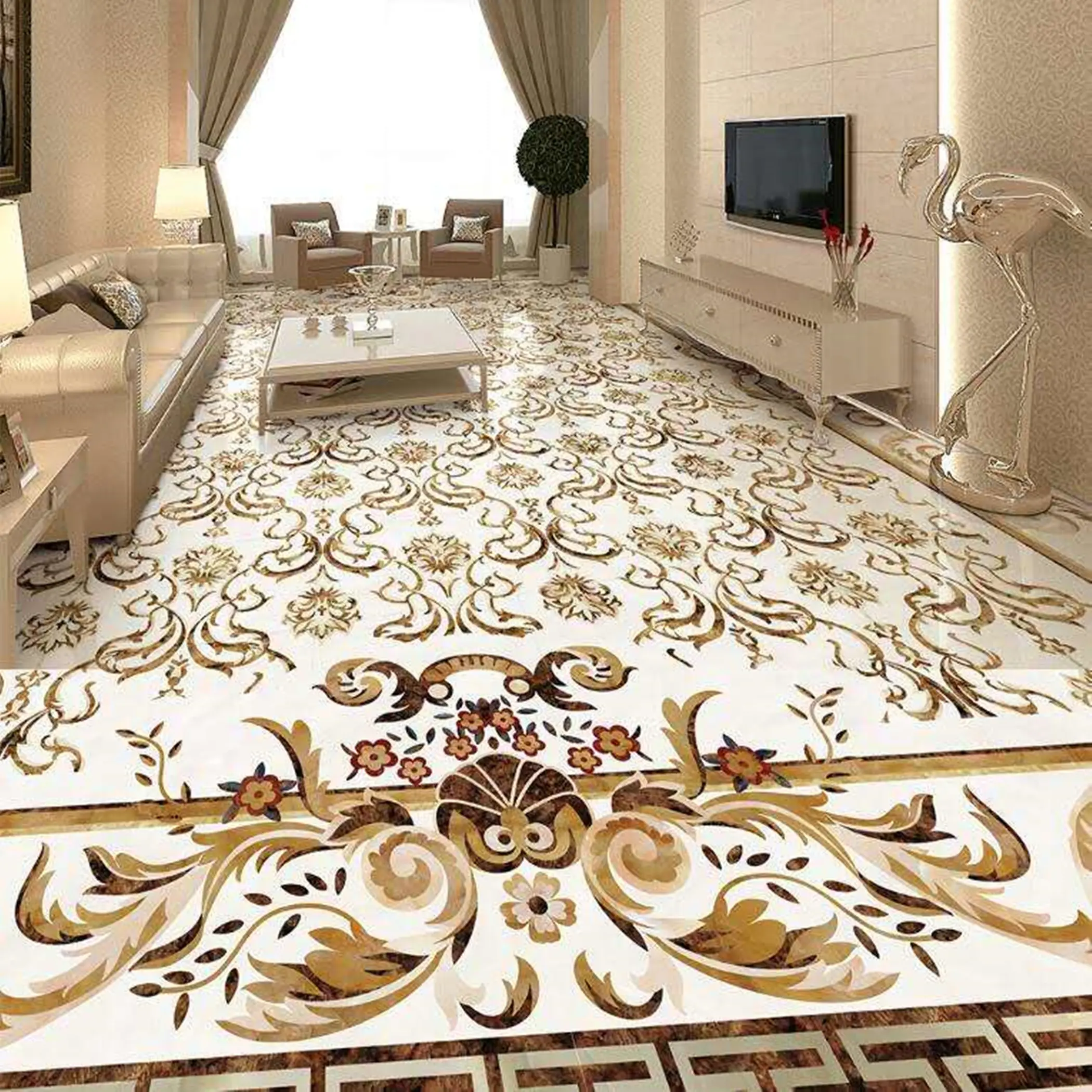 3D Effect Customized Size Large Europe Style Floor Wall Murals For Floor *