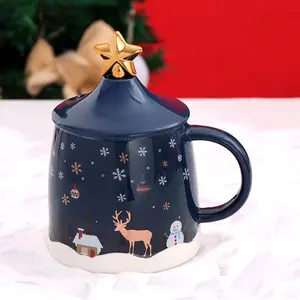 Wholesale Large Capacity Christmas Ceramic Travel Mug with Handle Red Santa Coffee Kawaii Mug Supplier