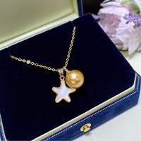 Collier de perles d'eau douce naturelles dorées rondes et pendentif étoile de mer pour femme, ensemble de perles Edison dorées, perles personnalisées et tendance