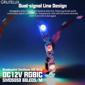 Tira de LED RGB direccionable en forma de S, multicolor, flexible, curva, DC12V, PCB de 6 mm de ancho, SMD5050, 60 LED/m, efecto de agua corriente - Product Image 3