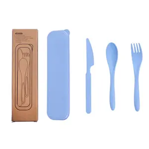 Eco Friendly Biodegradable Reusable Portable Cutlery Set Wheat Flatware Set Tableware Set