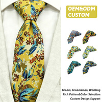 Corbata de Algodón con Diseño Floral de Pansy Amarillo Brillante para Graduación, Corbata Personalizada con Logotipo para Hombre, de Fábrica