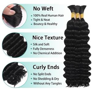 <span class=keywords><strong>Capelli</strong></span> Umani per Intrecciare, Ricci Boho/Ondulati Profondi Senza Nodi, 12A Bulk, 3 Fasci/Confezione, Colore Naturale, 110g - Product Image 2