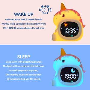 Réveil lumineux créatif en forme de <span class=keywords><strong>licorne</strong></span> intelligente, rechargeable, mignon, en silicone, lampe de nuit pour enfants, entraîneur de sommeil, horloge numérique - Product Image 4