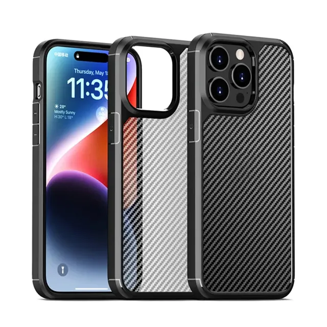Manufacturer's Translucent Clear Carbon Fiber Phone Case for iPhone 15 14 13 Pro Max Matte Texture Mobile Phone Case