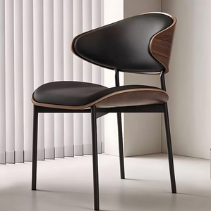 Chaise de salle à manger moderne, chaise d'appoint rembourrée, siège et dossier en bois, pieds en métal pour salle à manger, maison, hôtel - Product Image 1