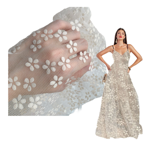 Tessuto in Tulle Floccato 100% Poliestere Ecologico <span class=keywords><strong>con</strong></span> Motivo a Pois e Floreale, Modello HJZR004 per Scarpe - Product Image 1