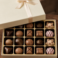 Boîte Cadeau en Papier Personnalisée de Luxe pour Chocolats à la Crème, 20 Chocolats Assortis, Ruban en Satin, Nœud, Insert Doré, OEM, Étiquette Privée, Vente en Gros