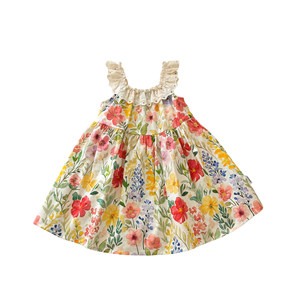 Child Star Circle Girls Floral Print Dress Sleeveless Scalloped Neck Cotton Summer Pastoral Style Dress For Baby Girl - Product Image 5