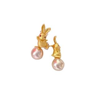 S925 <b>Silver</b> DIY Pearl Accessories 8-10mm Round Beads Female Earnail with Empty Support Rabbit 21815 <b>Stud</b> Earrings - Product Image 5