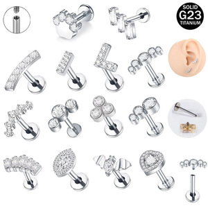 Boucles d'oreilles en titane F136 en forme de coeur Zircon dent intérieure lèvre filetée 1.2mm G23 alliage de titane plat fond oreille os <span class=keywords><strong>clou</strong></span> - Product Image 1