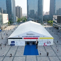 Grande tente d'exposition extérieure robuste en aluminium et PVC, à structure libre, pour salons professionnels et événements commerciaux
