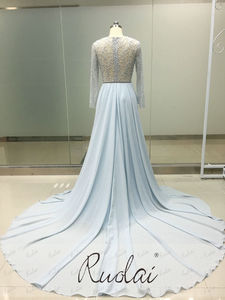 ALD04 Sexy Satin Đính Chính Thức Đảng Gown Đính Cườm Màu Xanh Dài Prom Dresses Evening Dresses Sequins - Product Image 4