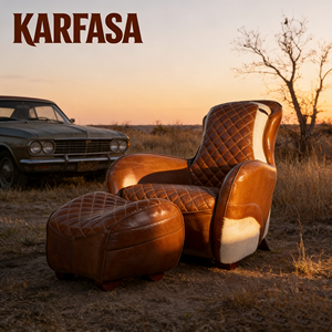 Maßgefertigter Echtleder-Relaxsessel Moderner Sattelstuhl für Wohnzimmer und Schlafzimmer Freizeitstuhl mit Fußhocker Holzbeine - Product Image 1