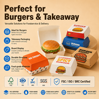 Caja de Comida para Llevar, Resistente a la Grasa, con Logotipo Personalizado, de Papel Kraft de Grado Alimenticio, para Hamburguesas, Papas Fritas, Pollo, Comida Rápida, OEM, Desechable