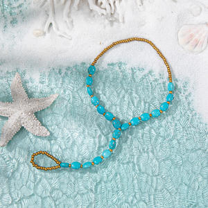 Sandalias Bohemias con Cuentas Turquesas, Tobillera para Mujer, Joyería para Pies de Verano y Playa, Tobilleras de Moda de Aleación de Zinc Chapadas en Oro - Product Image 3