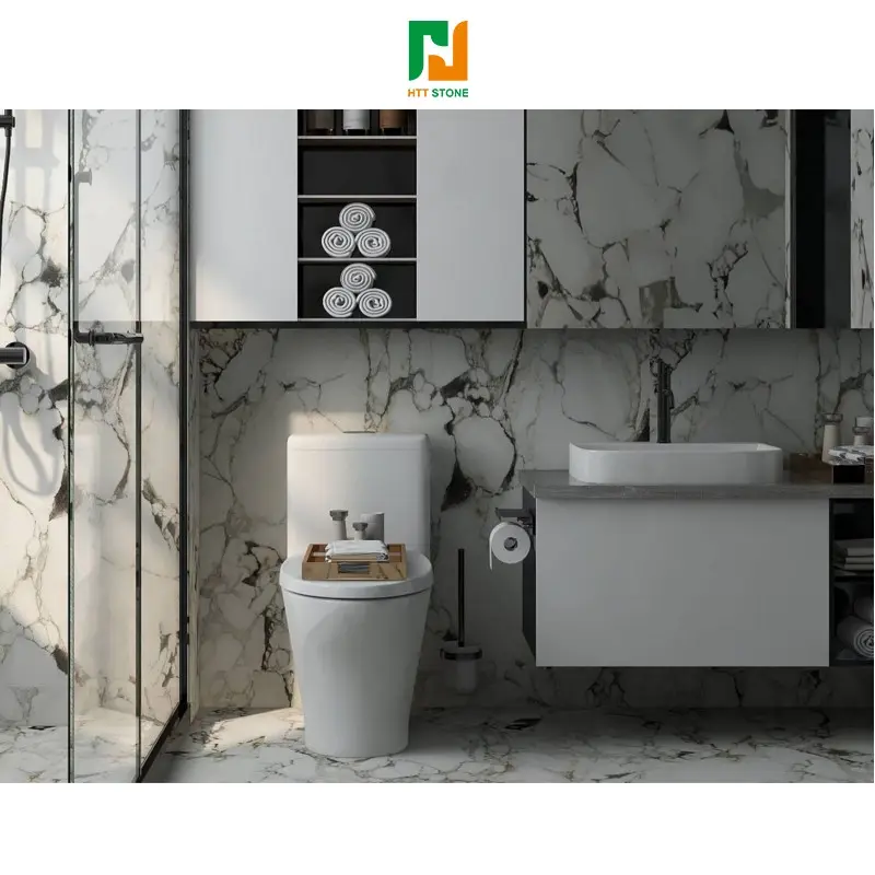 Pure White Chinese Landscape Painting Glossy Ceramic Kitchen Countertop Large Format Sintered Stone Tiles