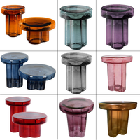 Table d'appoint en verre bleu ambre de 22 pouces, balcon, loisirs, maison, hôtel, meubles, 55 cm, 38 cm, table basse de café, ensemble de 2 pièces