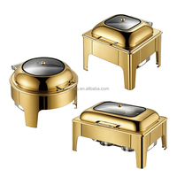 Goldener Edelstahl Elektrischer Speisenwärmer Buffet-Set Rechteckiger & Runder Chafing Dish für Hotels & Restaurants Küchengebrauch