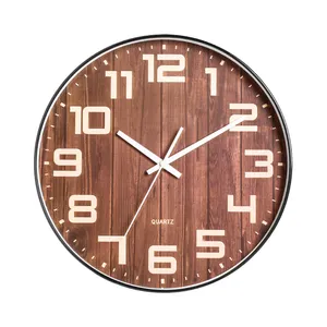 Horloge murale sans tic-tac de salle à manger de maison mince de grain de bois de nouveau style
