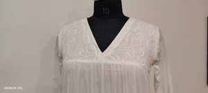 Vestido Maxi de Algodón Bordado con Cuello en V y Manga Tres Cuartos, Color Blanco, para Mujer, Estilo Indio/Pakistaní, Modesto, para Uso Diario, Estilo Veraniego - Product Image 1
