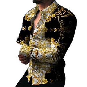 Camicia da uomo a maniche lunghe da uomo di alta qualità interamente stampata formale in stile retrò Chemise De Luxe con bottoni - Product Image 1