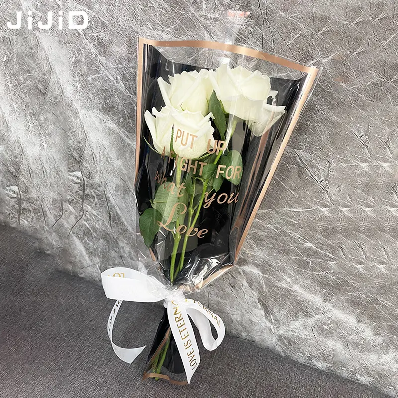 กระเป๋าใส่ดอกไม้ Jijid กระเป๋าเซลโลเฟนดอกไม้ช่อกุหลาบดอกแบบทำมือ