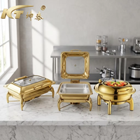 KUNTAI Luxuriöser goldener rechteckiger gehämmerter Edelstahl-Chafing-Dish mit 9L Hydraulik-System für Buffets – Alkoholbetrieben