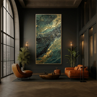 Peinture à l'huile artisanale texturée, vert forêt et or, abstraite moderne en impasto sur toile pour villa