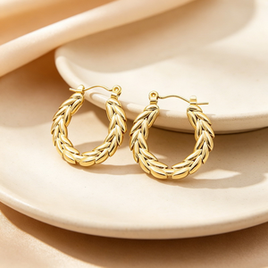 Modernos Pendientes de Aro en Forma de U con Diseño de Hoja de Trigo, Hipoalergénicos, de Acero Inoxidable, para Mujer, Ideales para el Día a Día y Fiestas - Product Image 3