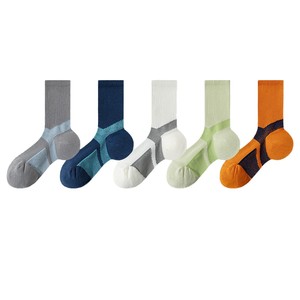 Athletic Socks Tennis Breathable Mesh Terry Sole Non Slip Shock Absorbing Orange Color Blocking Cotton Sports Socks - Product Image 3