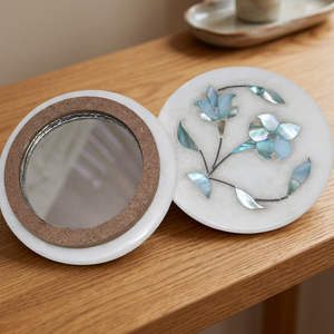 Luxury White Marble <b>Small</b> <b>Mirror</b> for Dressing Table Decor I Blue Mother of Pearl Inlay Pocket <b>Mirror</b> I Boutique Gift <b>Mirror</b> - Product Image 3