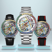 Mode couleur pierres précieuses Surround lunette montre lumineuse hommes créatifs entièrement squelette creux volant automatique montre mécanique
