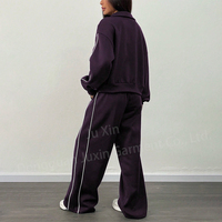 Vente en gros Survêtement passepoil à rayures personnalisées Veste à glissière à épaules tombantes Ensemble baggy de jogging Ensemble de gymnastique 2 pièces pour femmes
