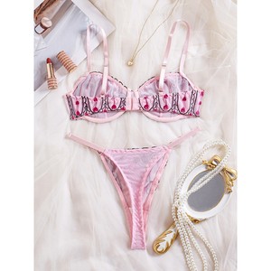 Ensemble de soutien-gorge brodé en forme de cœur, dentelle sensuelle, ensemble de lingerie transparente séduisante et alléchante. - Product Image 3