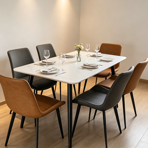 Juego de Comedor Rectangular Moderno de Piedra Sinterizada con 6 Sillas de Cuero PU, Diseño Minimalista, Muebles para el Hogar - Product Image 4
