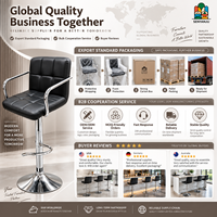 Tabouret de bar noir avec revêtement capitonné, structure chromée, accoudoirs, réglage par vérin à gaz, pour bar, pub, restaurant, chaises de bar commerciales