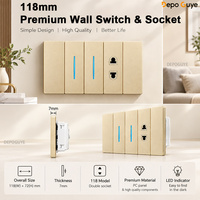 Combinaison interrupteur mural et prise de type 120 avec indicateur LED bleu – Prise électrique moderne pour maison, hôtel, bureau