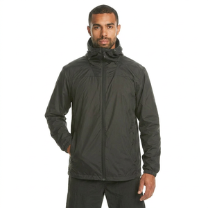 <b>Men's</b> Casual Windproof Custom Black Polyester Stand Collar Zipper Closure <b>Summer</b> Hooded Windbreaker <b>Jacket</b> - Product Image 1
