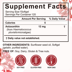 アセンシャルラボス卸売12mgアスタキサンチンカプセル天然オーガニック抗酸化アスタキサンチンサプリメント視力と関節の健康に - Product Image 2