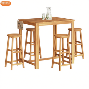 Ensemble de table de bar en bois d'acacia avec 4 tabourets, design rectangulaire rustique et moderne pour bar à domicile ou usage commercial - Product Image 1