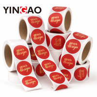 Rouleau d'étiquettes adhésives personnalisées, sceau rouge, imperméable, résistant aux rayures, écologique, durable, lamination brillante/mate, boîte cadeau