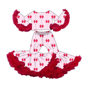 Fashion Kids Girls 2pcs Clothing Set Flared Shirts and Bell Bottoms <strong>Christmas</strong> Ribbon Mesh Trimmed Little Girl <strong>Children</strong> <strong>Outfits</strong> - Product Image 4