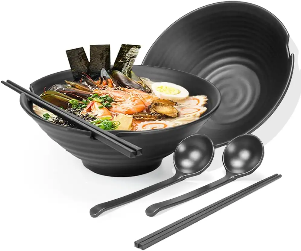 Large Noodle Ramen Bowl - Plastic Japanese Picnic Tableware for Pasta Dishes Salad Udon Soup Soba Pot