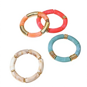 New Trendy Resin <b>Bangle</b> <b>Bracelets</b> Set in Coral Teal Beige Gold Plated Accents Unisex Fashion Jewelry ANEES HANDICRAFTS Wedding - Product Image 4