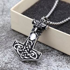 Nordic Vintage Stainless Steel Thor Hammer Pendant Necklace For Men Gift Jewelry - Product Image 2