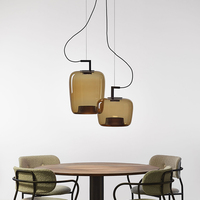 Runde Bernsteinfarbene Wabi-Sabi Kreative Restaurant-Pendelleuchte Mattierte Geblasene Glaskugel-Hängeleuchte für Wohnzimmer Esszimmer