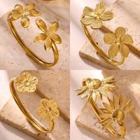 Bracelet jonc ouvert unisexe Z H Fashion Design en acier inoxydable plaqué or 14 carats avec breloque cœur et fleur, style moderne et minimaliste